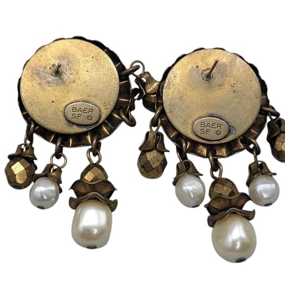Baer SF Post Earrings With Faux Pearls & Dangling Beads Statement Vintage - Picture 12 of 15